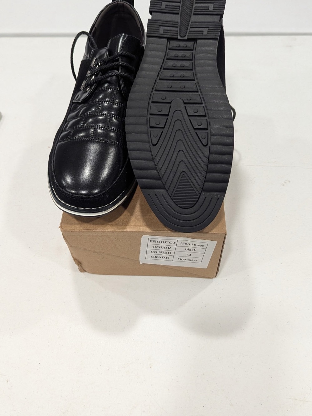 Men's Black Lace-Up Derby Shoes with Cushioned Rubber Sole